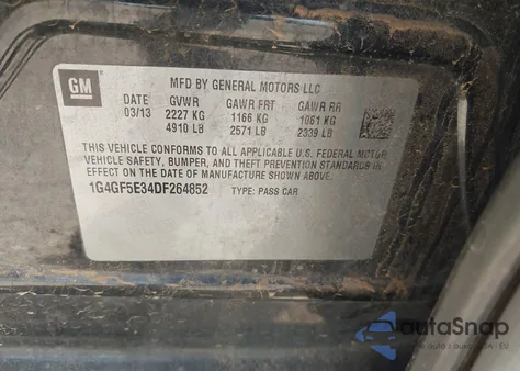 2013 Buick Lacrosse Premium 1 Group from USA, damaged, VIN 1G4GF5E34DF264852